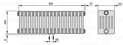 Схема (чертеж) Радиатор Zehnder Charleston 6040/18 №3470 Белый глянцевый RAL 9016